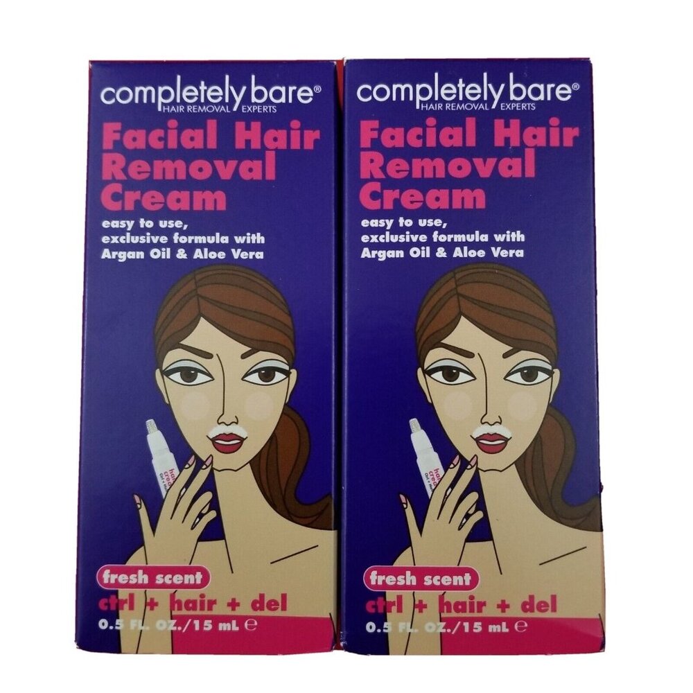 Lot of 2 completely bare Facial Hair Removal Cream Fresh Scent 0.5 fl oz New